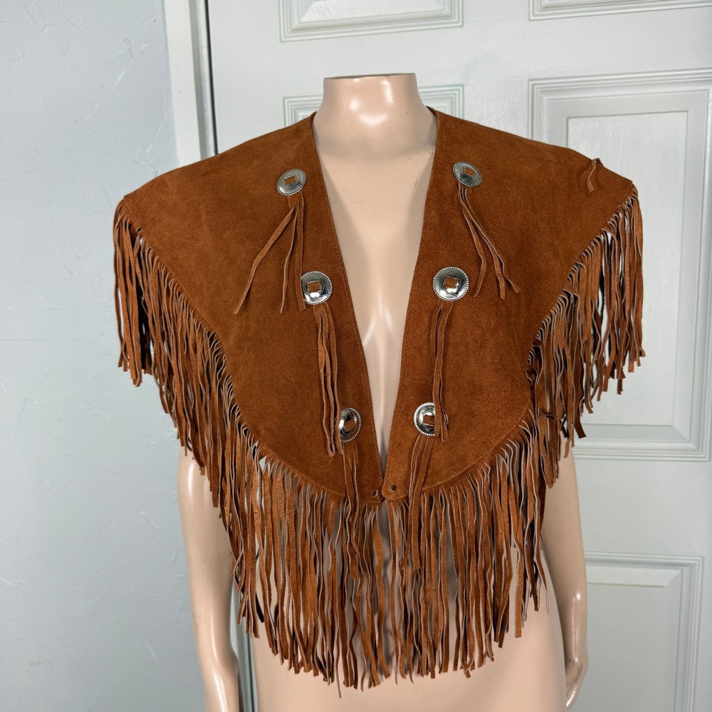 Vintage Bull Leather Mexico Women's Top Shawl Fringe Western One Size Suede UU9